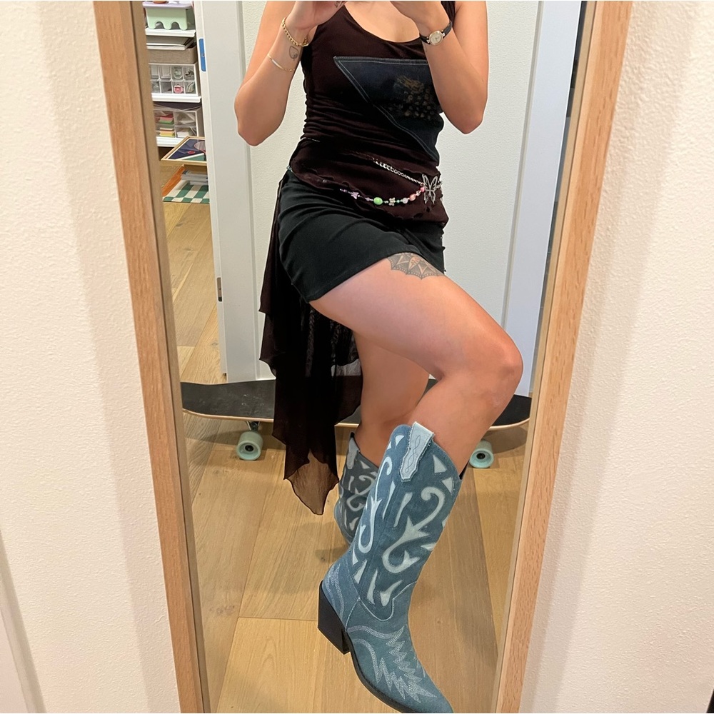 Denim western cowboy boots